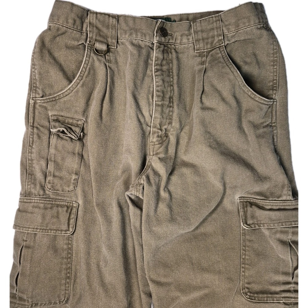 Cabellas Brown Canvas Cargo Flap Pocket Heavy Duty Work Pants sz 34W x28L